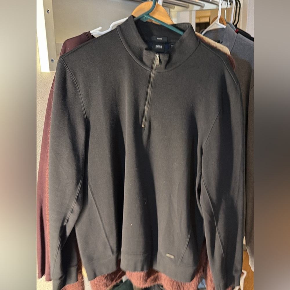 BOSS Men's Charcoal Zip-Up Sweater
